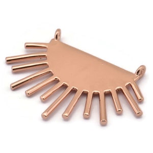 Rose Gold Moon and Sun, Rose Gold Plated Brass Crescent Moon, Semi Sun Ethnic Pendant With 2 Loops, Findings, Charms (39x23x1mm) U143 Q0729