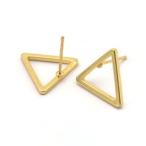 Gold Triangle Earring, 6 Gold Plated Brass Triangle Stud Earrings (15mm) D0107 A1126 H0025