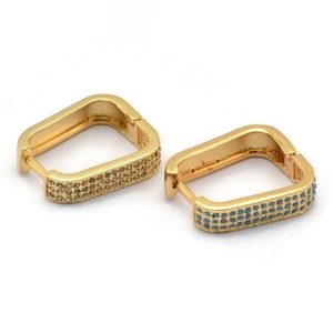 Brass Leverback Earring, 2 Raw Brass Square Hoop Zircon Earrings (20x17x5mm) SY0081