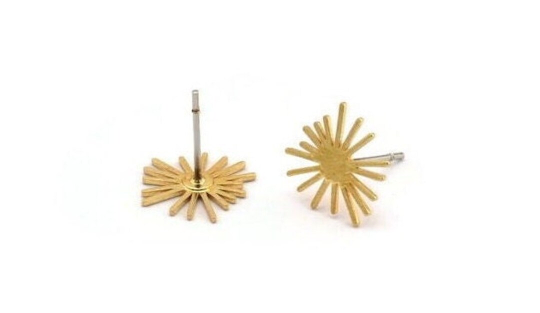 Gold Sun Earring, 12 Gold Plated Brass Sun Shaped Stud Earrings