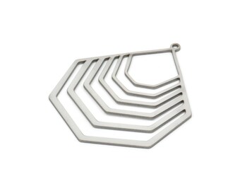 May include: Silver metal pendant with a geometric design of concentric hexagons.