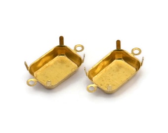 Oprawa z ząbkami prostokątnymi, 25 surowych prostokątów mosiężnych z 2 pętelkami, oprawa z ząbkami z 4 pazurami (13 x 18 mm) S523