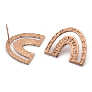 Earring Studs, 2 Rose Gold Plated Brass - U Shape Earrings - Rose Gold Earrings - Earrings (20x25x1mm) N1464