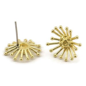 Brass Flower Earring, 6 Raw Brass Taraxacum Stud Earrings (14mm) N1182