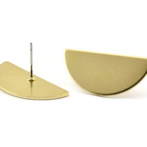 Semi Circle Earring, 6 Raw Brass Half Moon Stud Earrings (28x13x1mm) D978 A1428