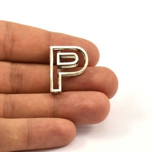 Letra P de Prata, 2 Letras P banhadas a Prata Antigas, Iniciais, Maiúsculas, Pingente de Letra Inicial para Colares Personalizados