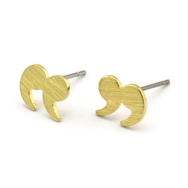 Earring Studs, 12 Textured Raw Brass - Brass Quotation Marks Shape Earrings - Brass Earrings - Earrings (7x9x0.80mm) M02331 A0597