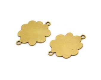 Brass Cloud Charm, 12 Raw Brass Cloud Shaped Charms With 2 Loops, Connectors (20x15x0.60mm) A3422