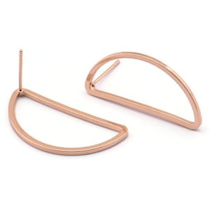 Rose Gold Asymmetric Earring, 6 Rose Gold Plated Brass Asymmetric Half Moon Earring Posts, Pendants, Findings (30x15x1.2mm) E343 Q0523