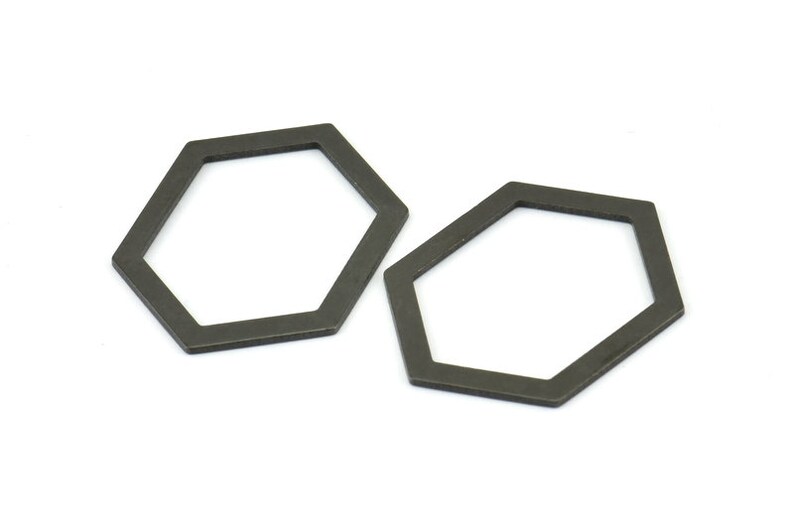 E075 Pendants Hexagon Choker Charm 6 Oxidized Brass Black Hexagon Charms 33x24.5x1mm Findings