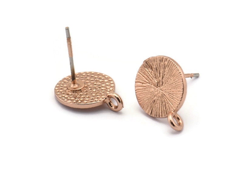 Rose Gold Earring Posts, 4 Rose Gold Plated Brass Round Earring