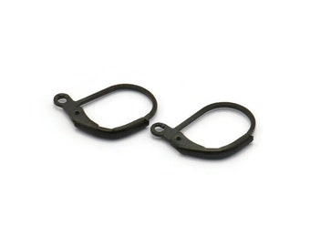 Black Leverback Earring, 24 Oxidized Brass Black Plain Leverback Earring Findings (16x10mm) Bs 1102--a0896 S901