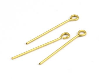 40mm Eye Pin, 25 Raw Brass Eye Pins, Findings (40x1.2mm) BS 2249