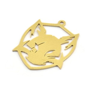 Brass Rat Charm, 8 Raw Brass Rat Shaped Charms With 1 Loop, Pendants, Mouse Findings (27x20.5x0.60mm) A4373
