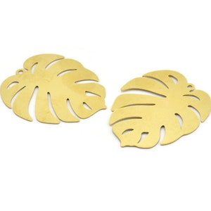 Brass Monstera Charm, 10 Raw Brass Monstera Leaf Charms With 1 Loop, Findings (30x25x0.40mm) F109