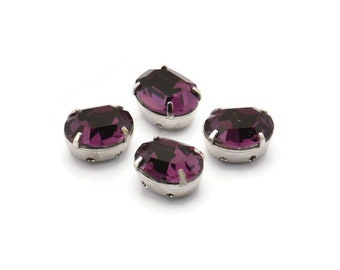 10 cristaux Swarovski améthyste violets, sertissage griffes en argent 10 x 8 mm Y257