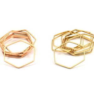 Rose Gold / Gold Hexagon Ring  Charm, 24 Rose Gold Plated - Gold Plated Hexagon Shaped Ring Charms (22x0.6x1mm) BS 1205 Q0015