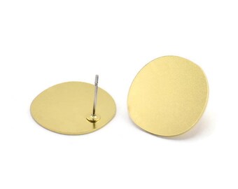 Earring Studs, 6 Raw Brass - Irregular Shaped Stud Earrings - Brass Earrings - Earrings (18x19x0.60mm) A2918