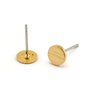 Gold Round Earring, 8 Textured Gold Plated Brass Round Earring Studs (6x0.80mm) M369