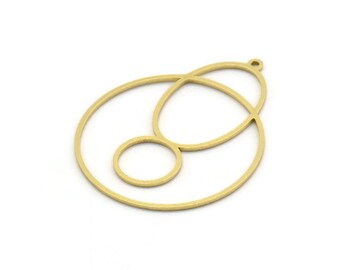 Brass Round Charm, 4 Raw Brass Round Shaped Charm With 1 Loop, Charm Pendants (38x30x0.80mm) SMP0624