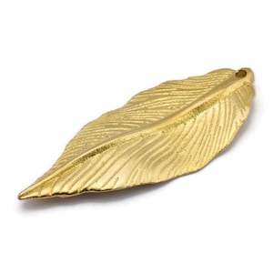 Brass Leaf Pendant, Raw Brass Leaf  Charms (47x19mm) N0188