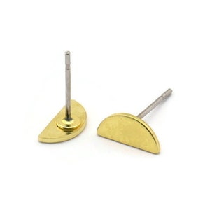 Brass Geometric Earring, 12 Raw Brass Tiny Semi Circle Stud Earrings, Half Moon Earrings (9x4x0.80mm) M02356 A2547