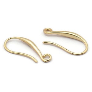 Gold Ear Hooks, 6 Gold Plated Brass Earring Wires, Earring Hooks (20mm) Y069 D1334
