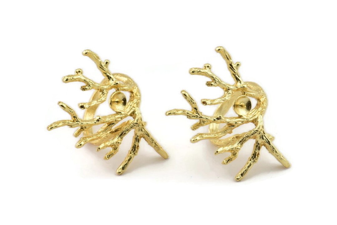 Gold Tree Ring, Gold Plated Brass Tree Ring With 1 Stone Setting - Pad ...