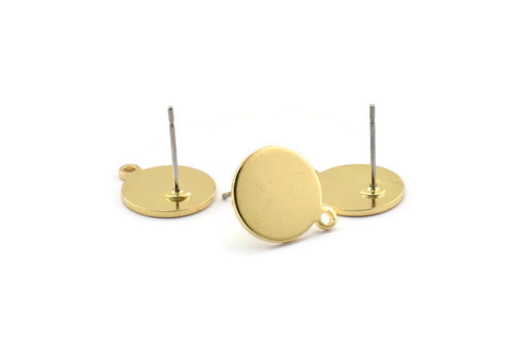 Brass Round Earring, 10 Raw Brass Round Stud Earrings With 1 Loop