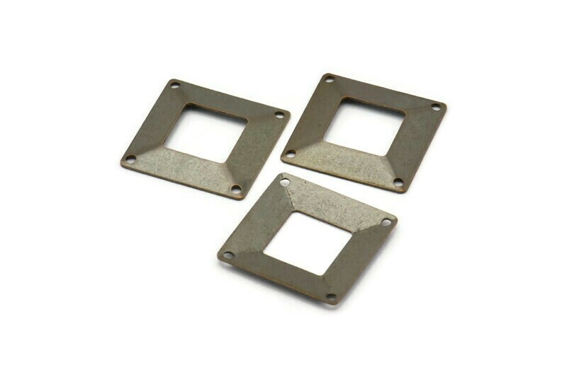 Square Brass Connector, 12 Antique Brass Square Middle Hole