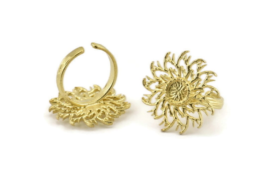 Brass Ring Settings, Raw Brass Tree Ring With 1 Stone Setting - Pad ...