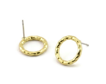 Pendientes redondos de latón, 6 pendientes de botón circulares de latón en bruto (14 x 2 mm) N2431