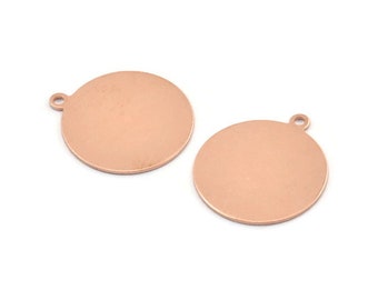 Copper Round Charm, 12 Raw Copper Round Charms With 1 Loop, Blanks (23x20x0.70mm) M01365