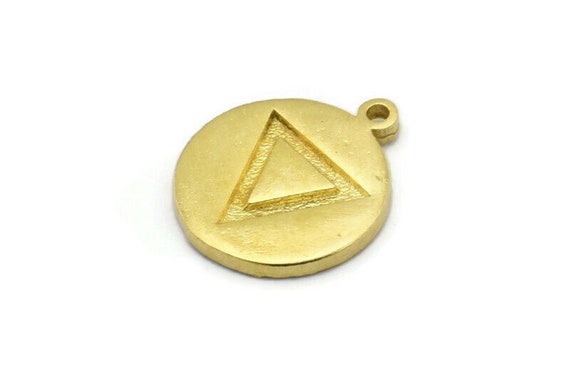 Brass Element Charm, 4 Raw Brass Water Element Symbol Charms With