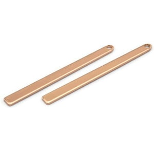 Rose Gold Necklace Bar, 8 Rose Gold Plated Brass Rectangle Charms With 1 Hole, Pendants, Findings (35x3x0.80mm) M02377