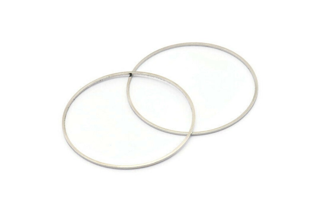 ビーズ 40mm Silver Rings - 24 Silver Brass Circle Connectors (40x0.8mm