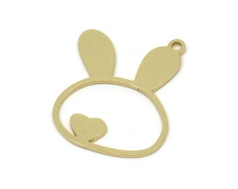 Brass Rabbit Charm, Raw Brass Rabbit Charms With 1 Loop, Heart Charm, Bunny Findings (25x18.5x0.80mm) SMP2585