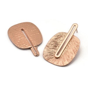 Rose Gold Earring Post, 2 Posts Rose Gold Plated Brass Textured Earrings (43x28x0.80mm) N0710 Q0803