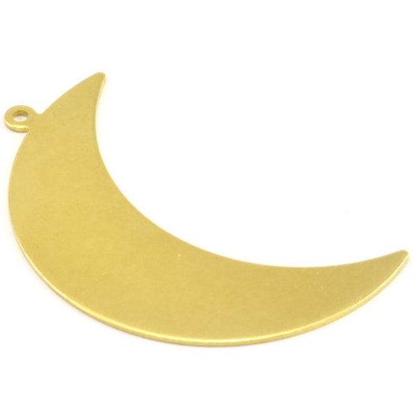 Crescent Moon Pendant, 10 Raw Brass Moon Pendants With 1 Loop (47x14x0.80mm) R088