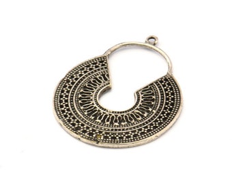 Charm étnico de plata 2 Charms étnicos de latón bañado en plata antigua con 1 aro, pendientes, accesorios, colgantes (36 x 28 mm) N0908