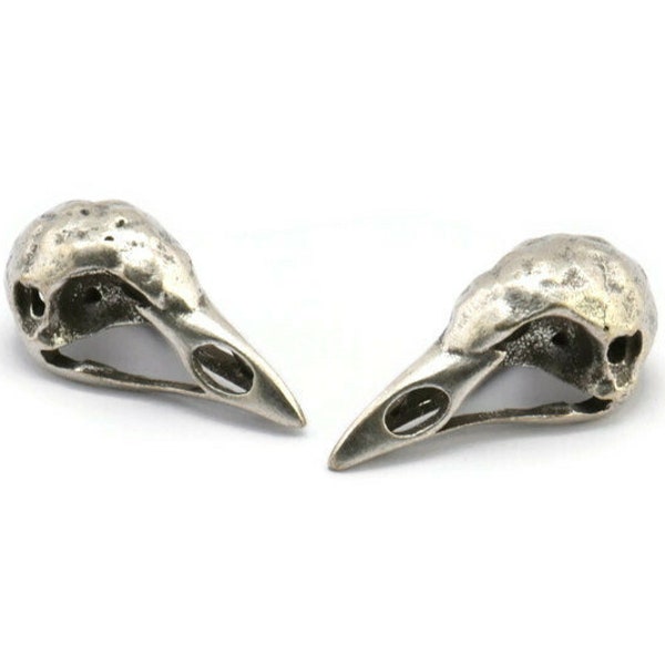 Bird Skull Charm, 2 Antique Silver Plated Brass Bird Skull Pendants (25x12x11mm) N0484 H0283