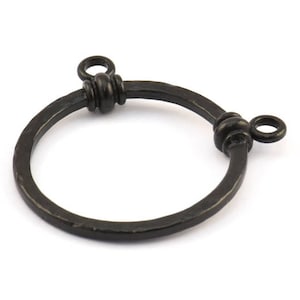 Black Brass Pendant, 1 Oxidized Brass Black Hammered Ring for Glass With 2 Loops, Geometric Pendants (37x2x3mm) BS 1891 S332