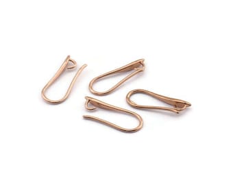 Rose Gold Ear Hooks, 12 Rose Gold Plated Brass Earring Wires, Earring Hooks (20x8mm) BS 1833