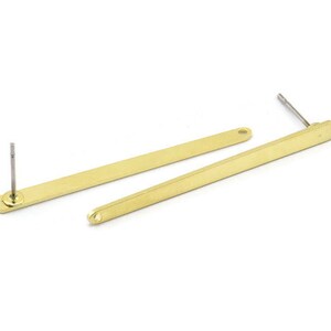 Brass Rectangle Earring, 10 Raw Brass Stick Stud Earrings With 1 Hole (40x3x2.5x0.8mm) M03348 A2298