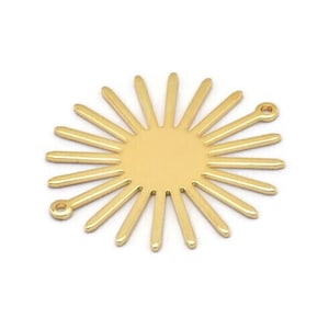Gold Sun Charm, 4 Gold Plated Brass Sun Charms With 2 Loop (33x30x0.80mm) M02229