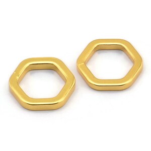 Gouden zeshoekige ring, 6 vergulde zeshoekige connectoren, ringen (14 x 2 x 2 mm) D0134 Q0011