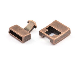 Fermoir pour cordon en cuir, 10 fermoirs en alliage de zinc plaqué cuivre antique pour cordon en cuir (31 x 17,5 x 6,5 mm)
