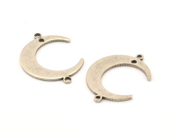 Silver Moon Charm, 12 Antique Silver Plated Crescent Moon Charms With 2 Loops and 1 Hole, Connectors (22x17x1mm) D0765 H0811