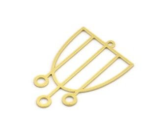 Brass D Shaped Charm, 12 Raw Brass D Shaped Charms With 4 Loops, Earrings, Connector Findings (34x22x0.60mm) A4453