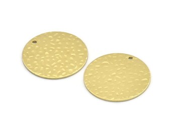 Brass Round Charm, 6 Hammered Raw Brass Round Charms With 1 Hole, Findings (25x0.80mm) M01516